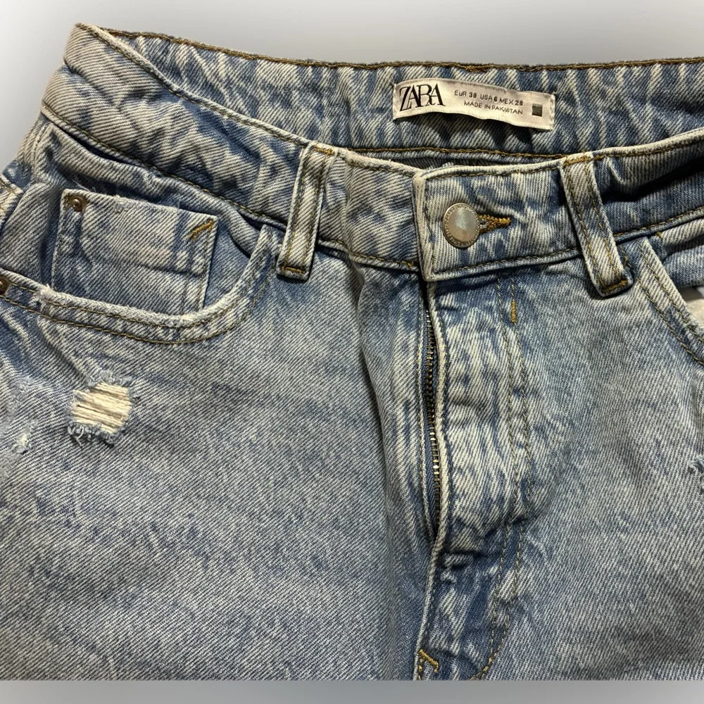 Zara Acid Wash Distressed Straight Leg Jeans – Size 6 - Picture 4 of 6